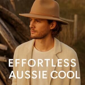 Will + Bear William Wool Fedora Size M Camel Tan Felt Hat Unisex Boho Western